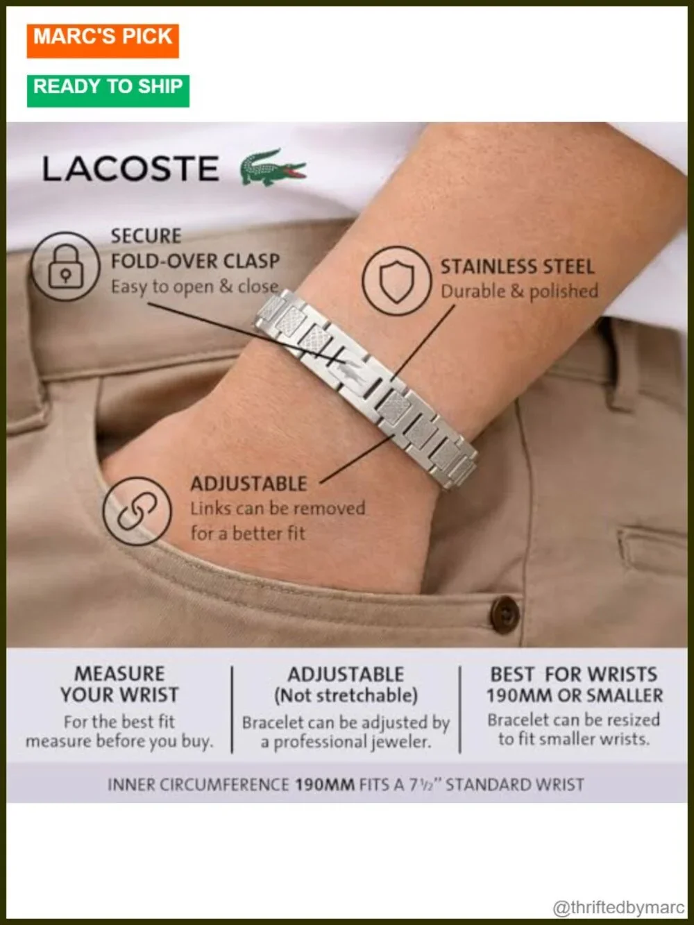 Lacoste Metropole H-Link Bracelet Stainless Steel Men's
